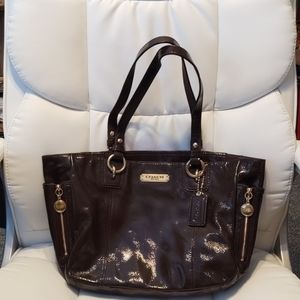 Coach brown patent leather tote